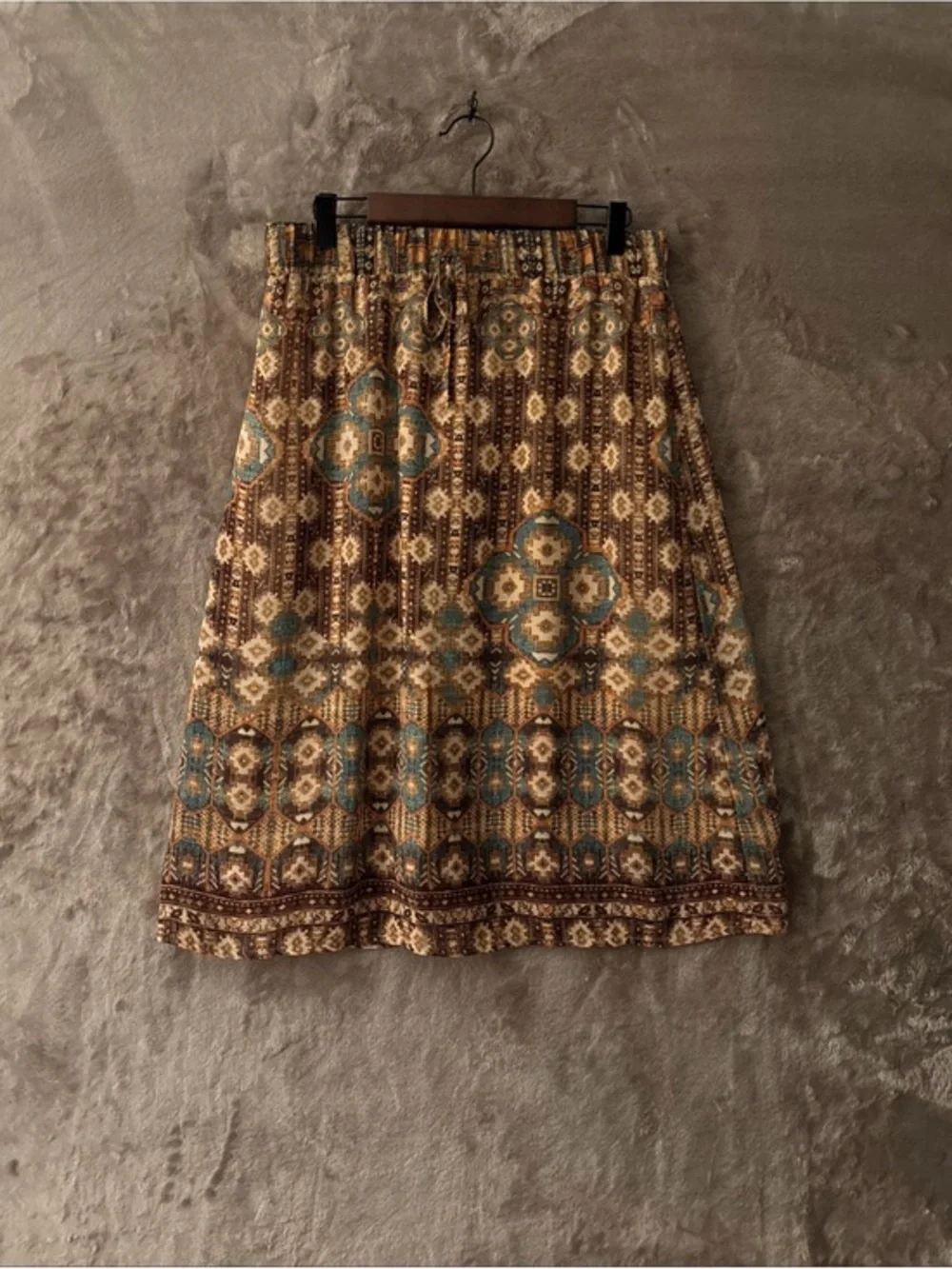 Lapis Geometric Pattern Midi Skirt Women’s Size L Brown and Teal